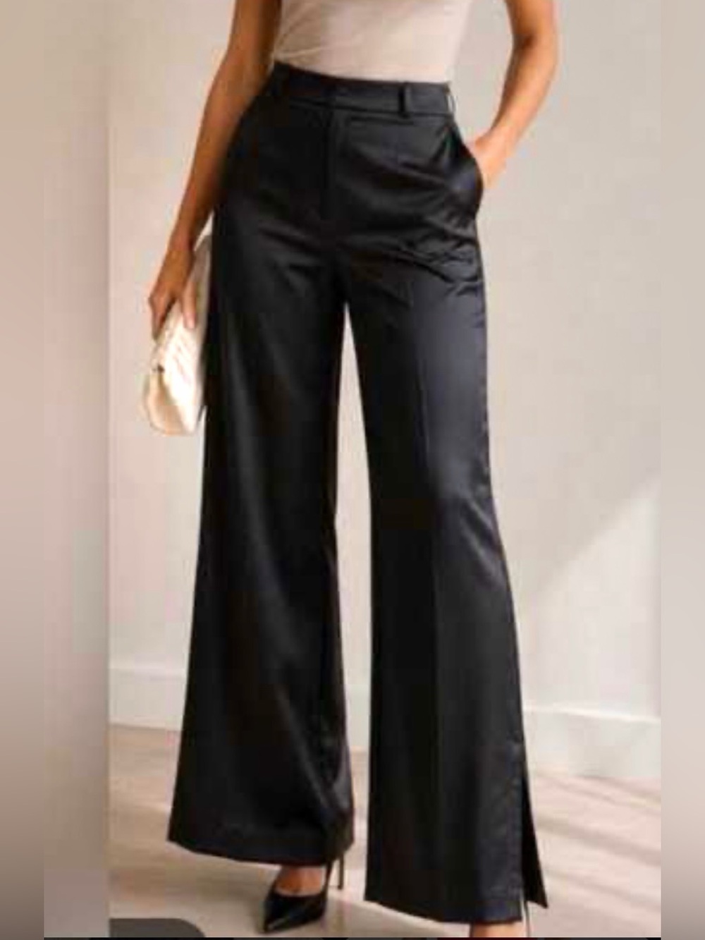 Jason Wu Black Satin Wide-Leg Pants – Size 6